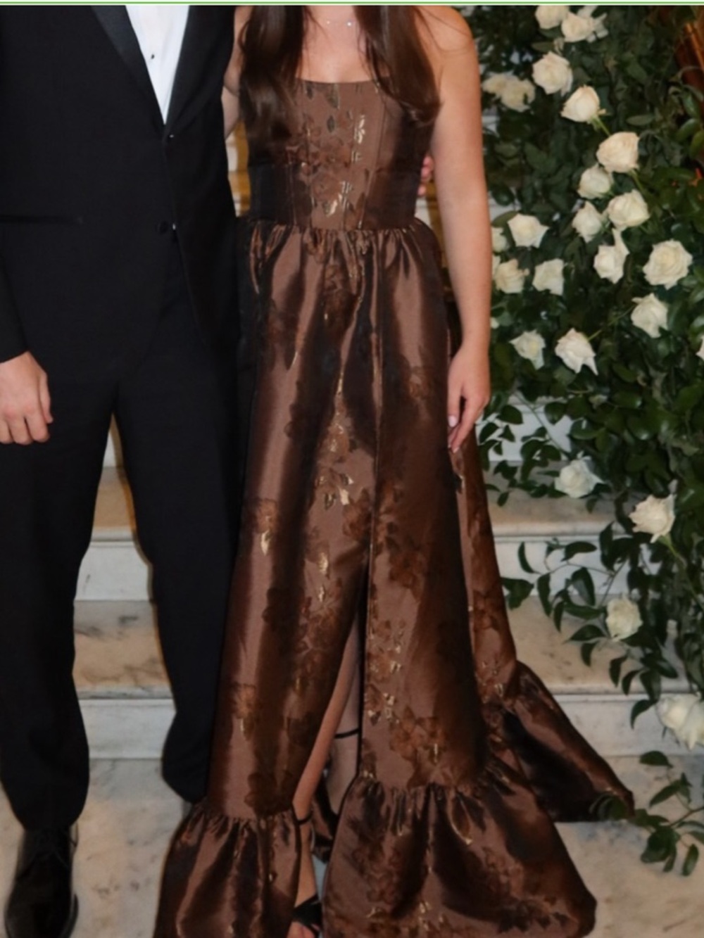 V. Chapman Strapless Corset Gown in Chocolate Brown Jacquard